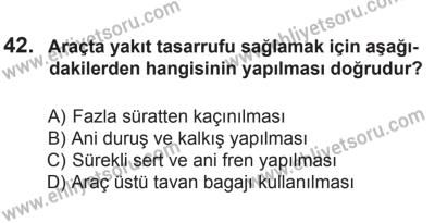 22 Mart 2015 Tarihli Sürücü Adayları Sınavı N Kitapçığı 42. Soru