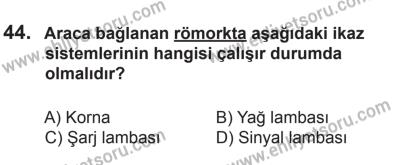22 Mart 2015 Tarihli Sürücü Adayları Sınavı N Kitapçığı 44. Soru