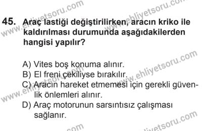 22 Mart 2015 Tarihli Sürücü Adayları Sınavı N Kitapçığı 45. Soru