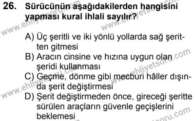 23 Aralık 2017 Tarihli Sürücü Adayları Sınavı K Kitapçığı 1. Oturum 26. Soru