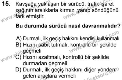 23 Aralık 2017 Tarihli Sürücü Adayları Sınavı K Kitapçığı 2. Oturum 15. Soru