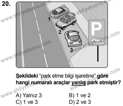 23 Aralık 2017 Tarihli Sürücü Adayları Sınavı K Kitapçığı 2. Oturum 20. Soru