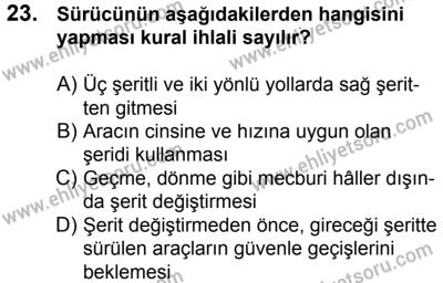 23 Aralık 2017 Tarihli Sürücü Adayları Sınavı K Kitapçığı 2. Oturum 23. Soru