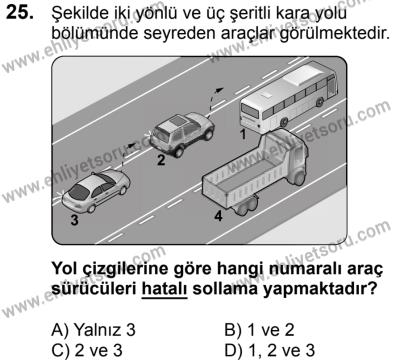 23 Aralık 2017 Tarihli Sürücü Adayları Sınavı K Kitapçığı 2. Oturum 25. Soru