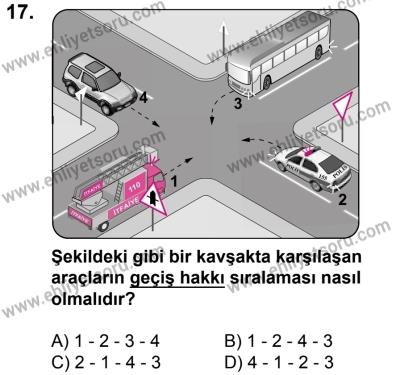 23 Aralık 2017 Tarihli Sürücü Adayları Sınavı L Kitapçığı 1. Oturum 17. Soru
