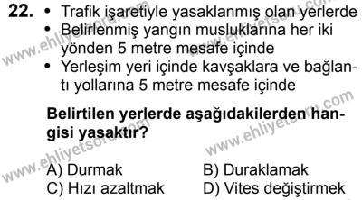 23 Aralık 2017 Tarihli Sürücü Adayları Sınavı L Kitapçığı 1. Oturum 22. Soru