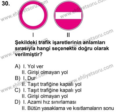 23 Aralık 2017 Tarihli Sürücü Adayları Sınavı L Kitapçığı 1. Oturum 30. Soru