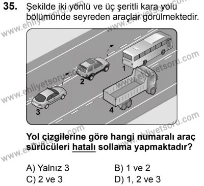 23 Aralık 2017 Tarihli Sürücü Adayları Sınavı L Kitapçığı 1. Oturum 35. Soru