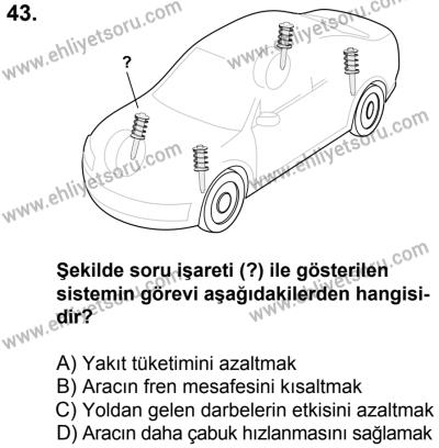 23 Aralık 2017 Tarihli Sürücü Adayları Sınavı L Kitapçığı 1. Oturum 43. Soru