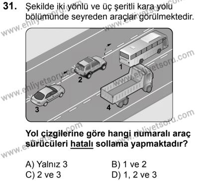 23 Aralık 2017 Tarihli Sürücü Adayları Sınavı L Kitapçığı 2. Oturum 31. Soru