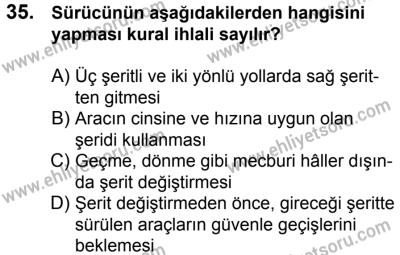 23 Aralık 2017 Tarihli Sürücü Adayları Sınavı L Kitapçığı 2. Oturum 35. Soru