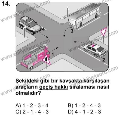 23 Aralık 2017 Tarihli Sürücü Adayları Sınavı M Kitapçığı 2. Oturum 14. Soru