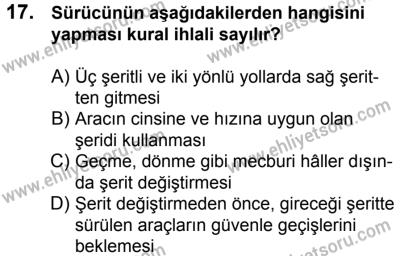 23 Aralık 2017 Tarihli Sürücü Adayları Sınavı M Kitapçığı 2. Oturum 17. Soru