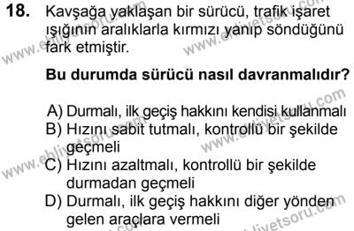 23 Aralık 2017 Tarihli Sürücü Adayları Sınavı M Kitapçığı 2. Oturum 18. Soru
