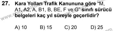 23 Aralık 2017 Tarihli Sürücü Adayları Sınavı M Kitapçığı 2. Oturum 27. Soru