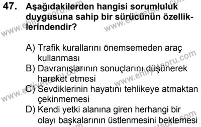 23 Aralık 2017 Tarihli Sürücü Adayları Sınavı M Kitapçığı 2. Oturum 47. Soru