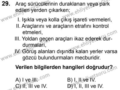 23 Aralık 2017 Tarihli Sürücü Adayları Sınavı N Kitapçığı 2. Oturum 29. Soru