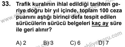 23 Aralık 2017 Tarihli Sürücü Adayları Sınavı N Kitapçığı 2. Oturum 33. Soru