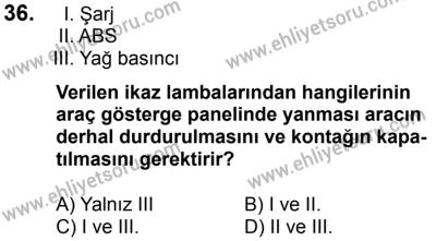 23 Aralık 2017 Tarihli Sürücü Adayları Sınavı N Kitapçığı 2. Oturum 36. Soru
