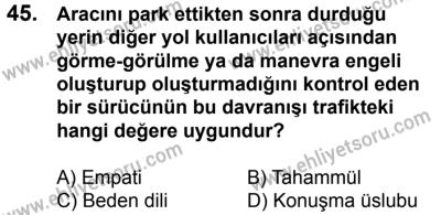 23 Aralık 2017 Tarihli Sürücü Adayları Sınavı N Kitapçığı 2. Oturum 45. Soru
