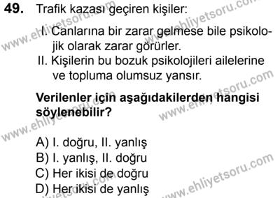 23 Aralık 2017 Tarihli Sürücü Adayları Sınavı N Kitapçığı 2. Oturum 49. Soru