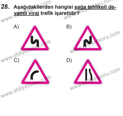 24 Ağustos 2013 Tarihli Sürücü Adayları Sınavı K Kitapçığı 28. Soru