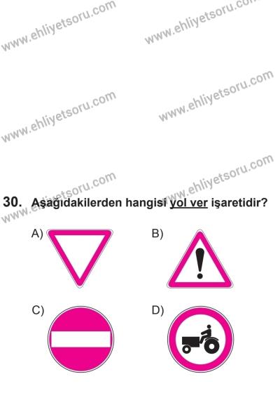 24 Ağustos 2013 Tarihli Sürücü Adayları Sınavı K Kitapçığı 30. Soru
