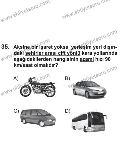 24 Ağustos 2013 Tarihli Sürücü Adayları Sınavı K Kitapçığı 35. Soru
