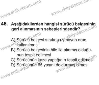 24 Ağustos 2013 Tarihli Sürücü Adayları Sınavı K Kitapçığı 46. Soru