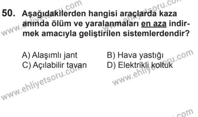 24 Ağustos 2013 Tarihli Sürücü Adayları Sınavı K Kitapçığı 50. Soru