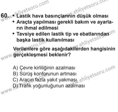 24 Ağustos 2013 Tarihli Sürücü Adayları Sınavı K Kitapçığı 60. Soru