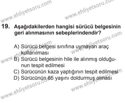 24 Ağustos 2013 Tarihli Sürücü Adayları Sınavı L Kitapçığı 19. Soru