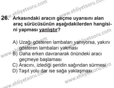 24 Ağustos 2013 Tarihli Sürücü Adayları Sınavı L Kitapçığı 26. Soru