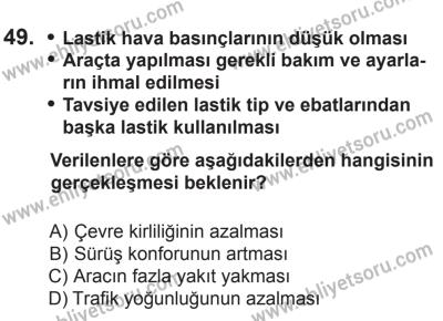 24 Ağustos 2013 Tarihli Sürücü Adayları Sınavı L Kitapçığı 49. Soru