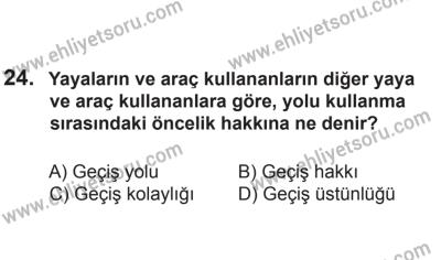 24 Ağustos 2013 Tarihli Sürücü Adayları Sınavı M Kitapçığı 24. Soru