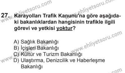 24 Ağustos 2013 Tarihli Sürücü Adayları Sınavı M Kitapçığı 27. Soru