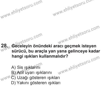 24 Ağustos 2013 Tarihli Sürücü Adayları Sınavı M Kitapçığı 28. Soru