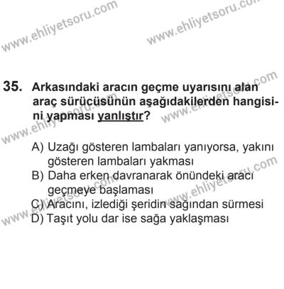 24 Ağustos 2013 Tarihli Sürücü Adayları Sınavı M Kitapçığı 35. Soru