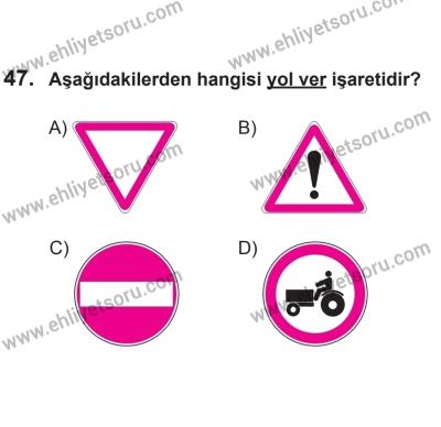 24 Ağustos 2013 Tarihli Sürücü Adayları Sınavı M Kitapçığı 47. Soru