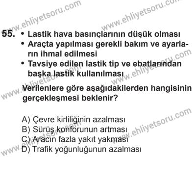 24 Ağustos 2013 Tarihli Sürücü Adayları Sınavı M Kitapçığı 55. Soru