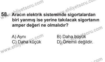 24 Ağustos 2013 Tarihli Sürücü Adayları Sınavı M Kitapçığı 58. Soru