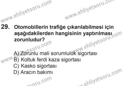24 Ağustos 2013 Tarihli Sürücü Adayları Sınavı N Kitapçığı 29. Soru