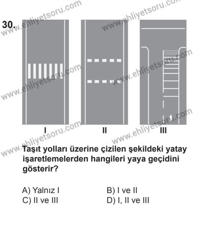 24 Ağustos 2013 Tarihli Sürücü Adayları Sınavı N Kitapçığı 30. Soru