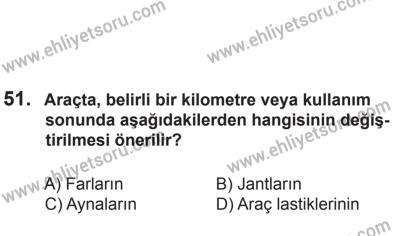 24 Ağustos 2013 Tarihli Sürücü Adayları Sınavı N Kitapçığı 51. Soru