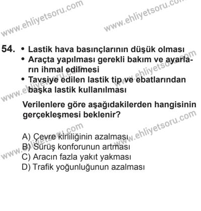 24 Ağustos 2013 Tarihli Sürücü Adayları Sınavı N Kitapçığı 54. Soru