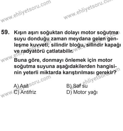 24 Ağustos 2013 Tarihli Sürücü Adayları Sınavı N Kitapçığı 59. Soru