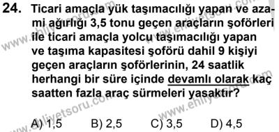 27 Ağustos 2016 Tarihli Sürücü Adayları Sınavı K Kitapçığı 1Oturumu 24. Soru