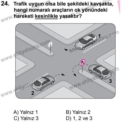 27 Ağustos 2016 Tarihli Sürücü Adayları Sınavı K Kitapçığı 2. Oturum 24. Soru