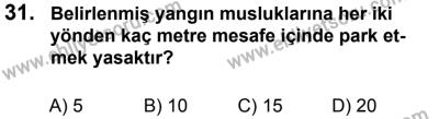 27 Ağustos 2016 Tarihli Sürücü Adayları Sınavı K Kitapçığı 2. Oturum 31. Soru