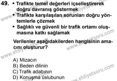 27 Ağustos 2016 Tarihli Sürücü Adayları Sınavı K Kitapçığı 2. Oturum 49. Soru